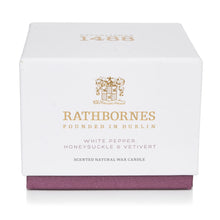 Load image into Gallery viewer, Rathbornes | White Pepper, Honeysuckle & Vertivert Scented Candle Mrs Tea's Boutique and Bakery