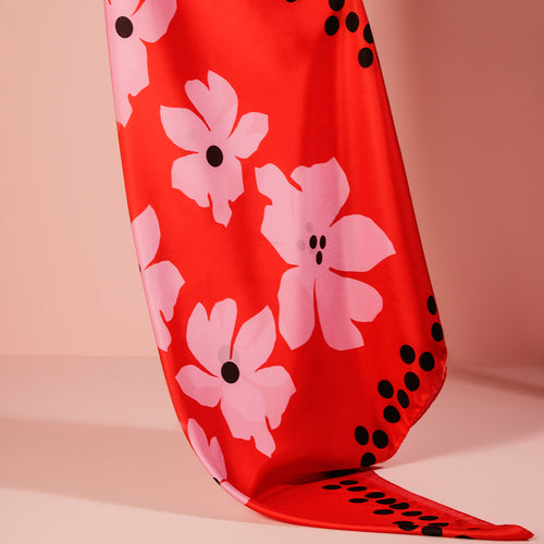 SWAMP ROSE SCARF IN SCARLET, PINK AND BLACK Mrs Tea's Boutique and Bakery