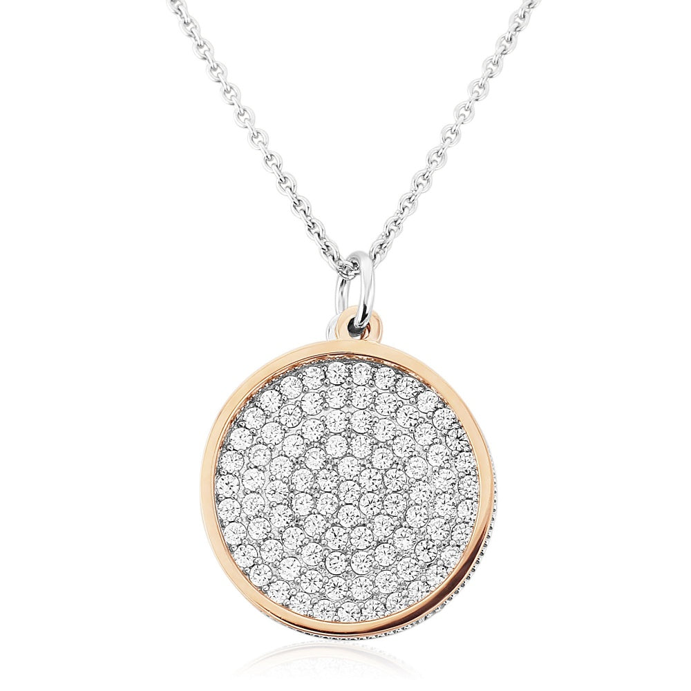 WATERFORD CRYSTAL ROSE WHITE OPEN CIRCLE PENDANT WITH MULTI CUBIC ZIRCONIA DISCS