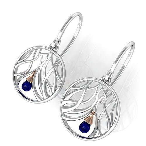 House Of Lor - WISHING TREE Drop Earrings in Sterling Silver and Irish Gold with a Corundum Sapphire Ashford Castle Boutique