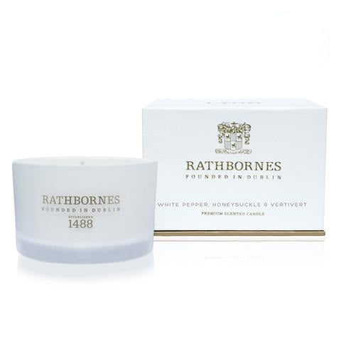 RATHBORNES - WHITE PEPPER, HONEYSUCKLE & VERTIVERT  SCENTED CANDLE Mrs Tea's Boutique and Bakery