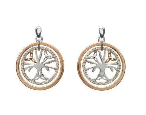 House Of Lor - TREE OF LIFE Cubic Zircona Rose Gold & Silver Earrings Ashford Castle Boutique